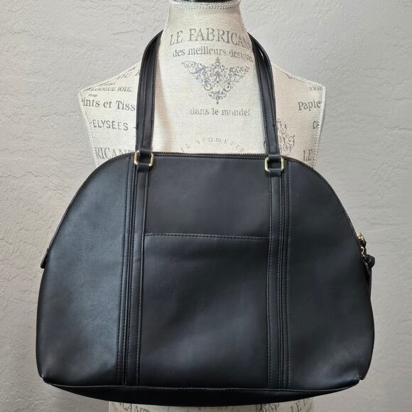 Steve Madden Black Faux Leather Satchel Tote Bag Purse - Picture 3 of 11
